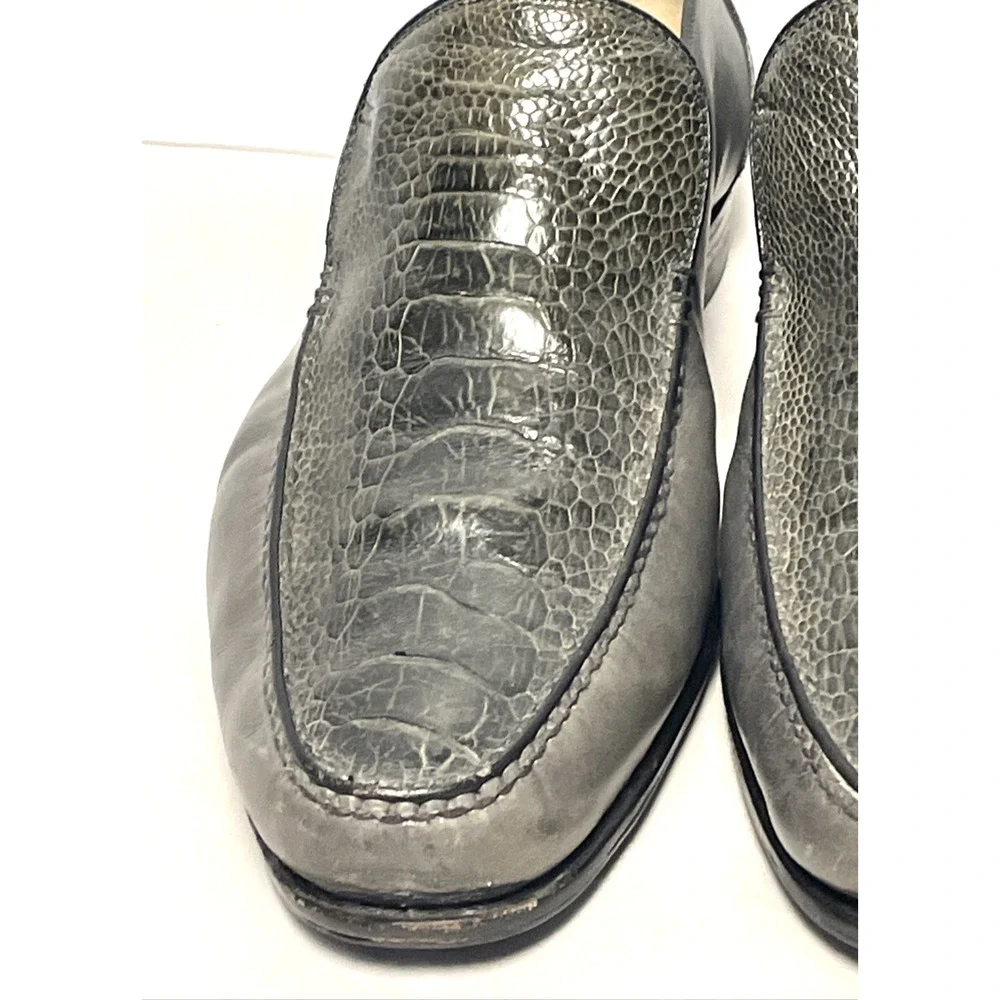 Bruno Magli Men’s Ostrich Leather Loafers 11.5 M Gray Italy Topy Shoes